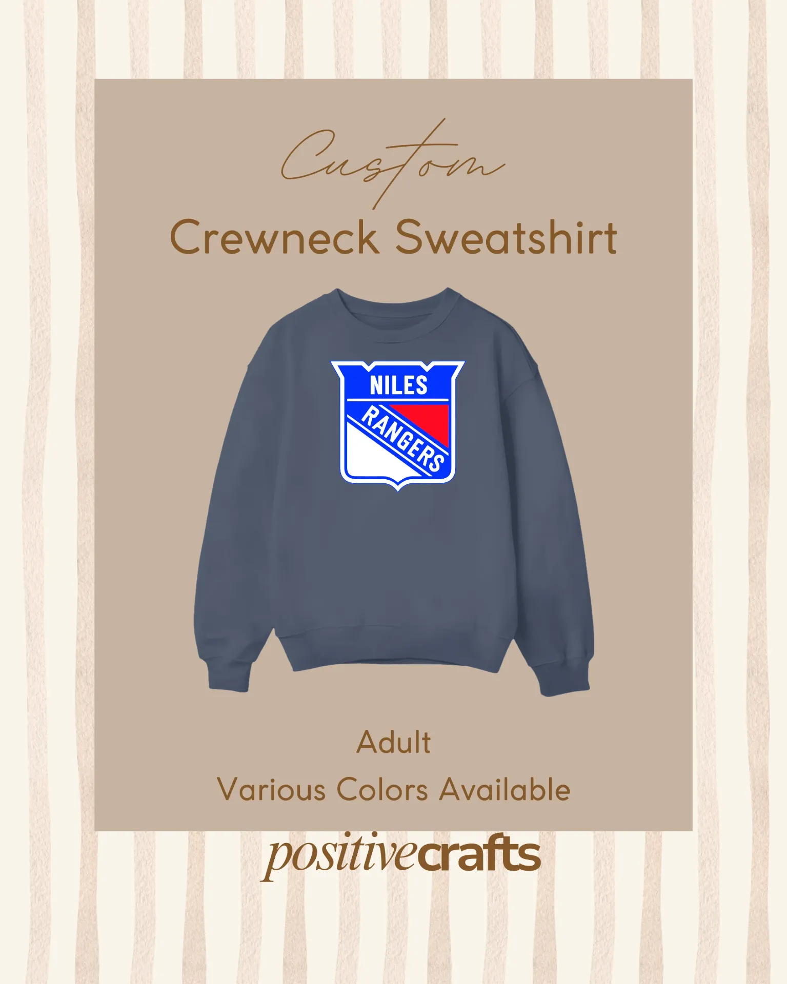 Custom Crewneck Sweatshirts Different Colors Sizes Adult