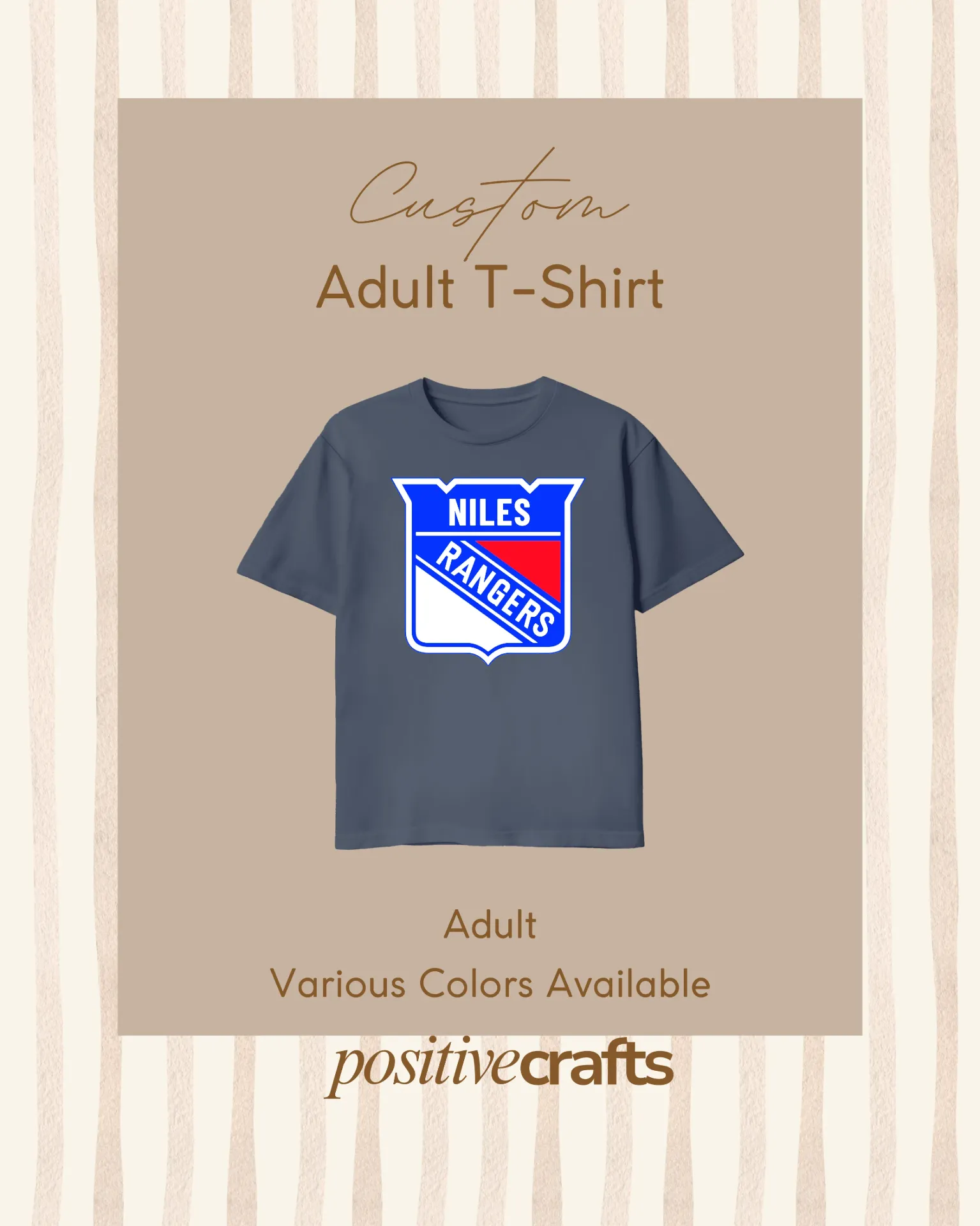 [CTSAIDCS001FGNBSNR] Custom T Shirt Adult In Different Colors Sizes (Navy Blue, S, Niles Rangers)