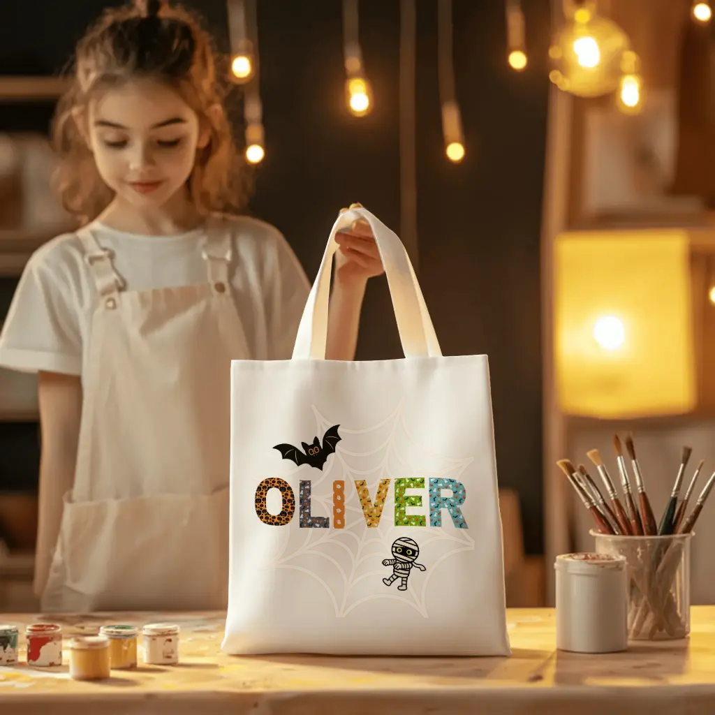 Custom Halloween Trick or Treat Collect Tote Bag (Just add person name on instructions for us field)