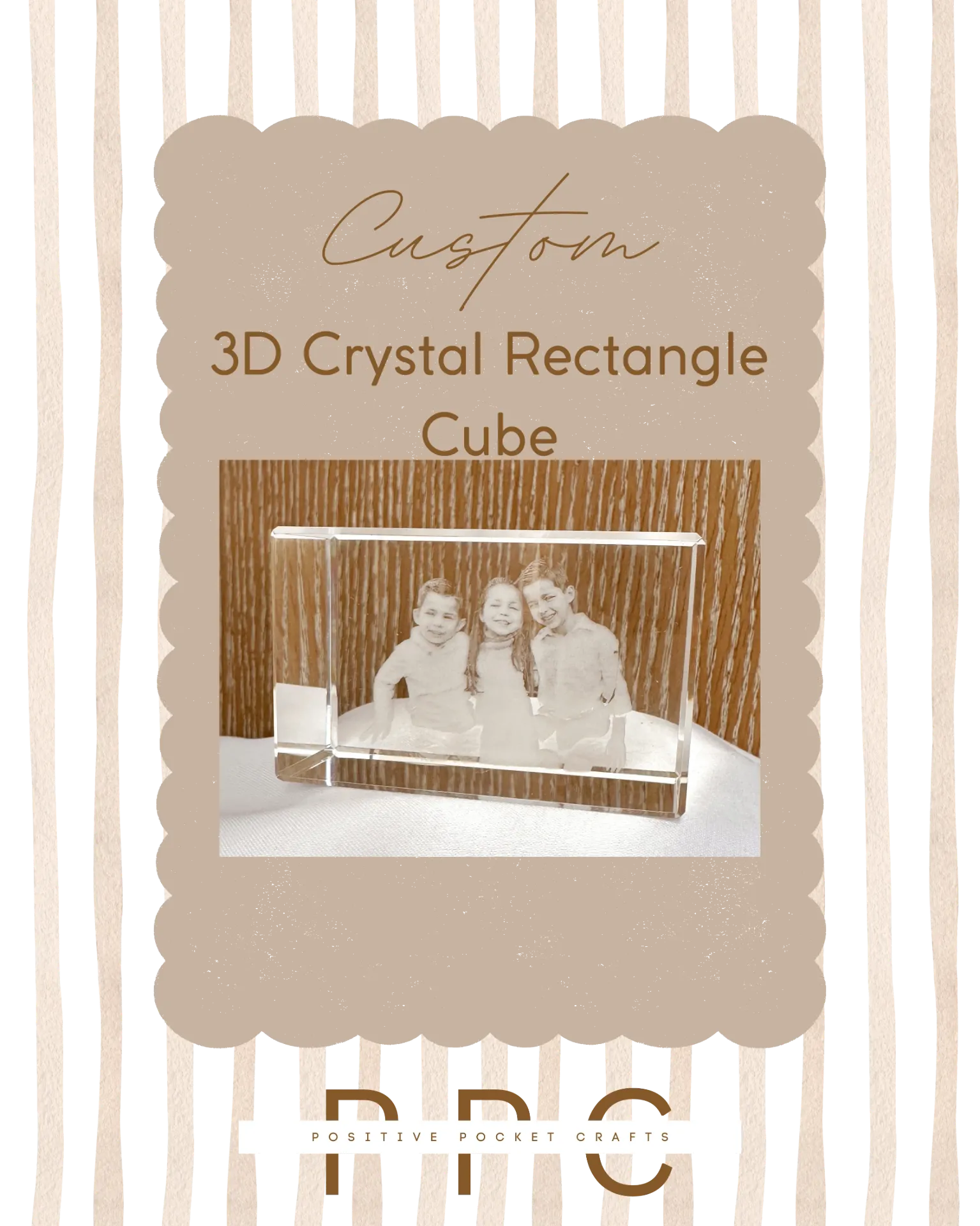 Custom 3D Subsurface Engraved Crystal Rectangle Cube Regular Edge Price Shown When Choosing Size
