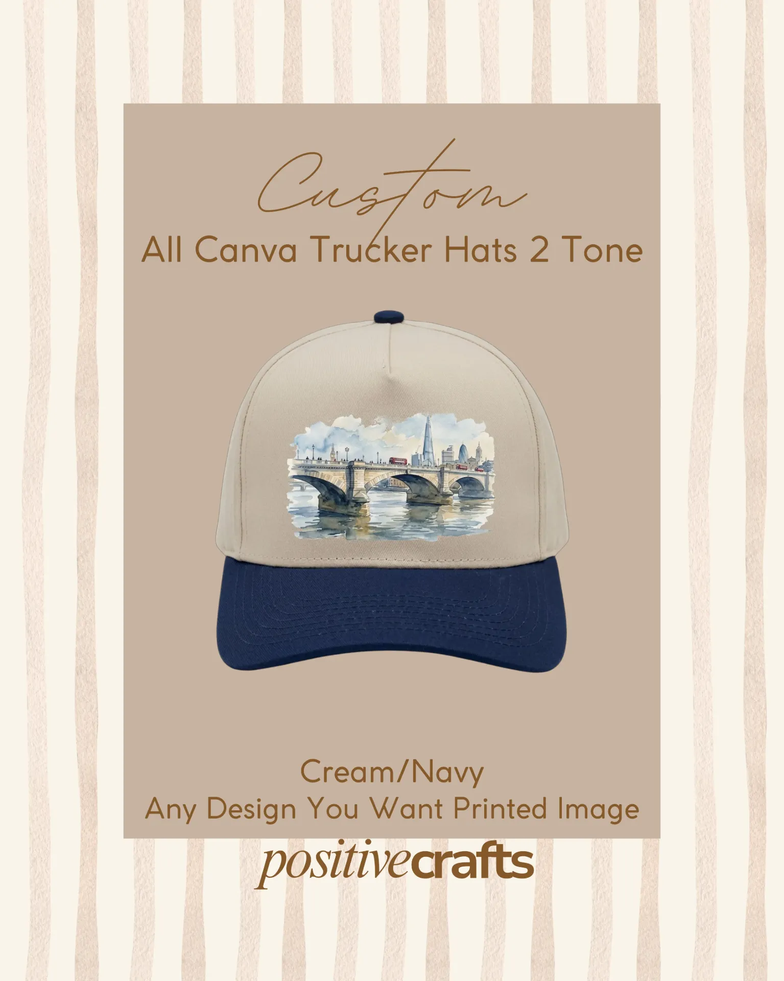 Custom All Around Canvas Blank Trucker Hat Two Tone Snapback 5 Panel Printed Image