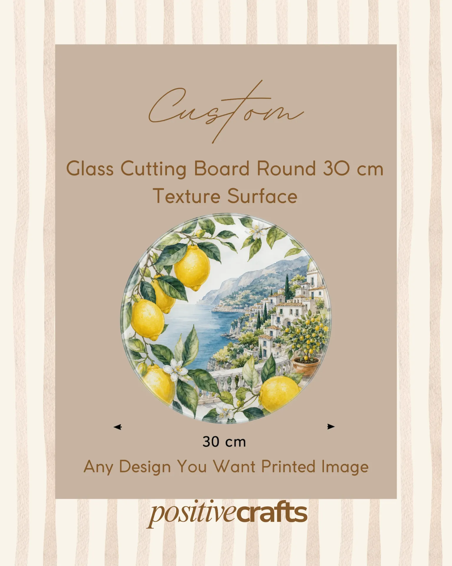 Custom Glass Cutting Board Round 300 MM Texture Glass