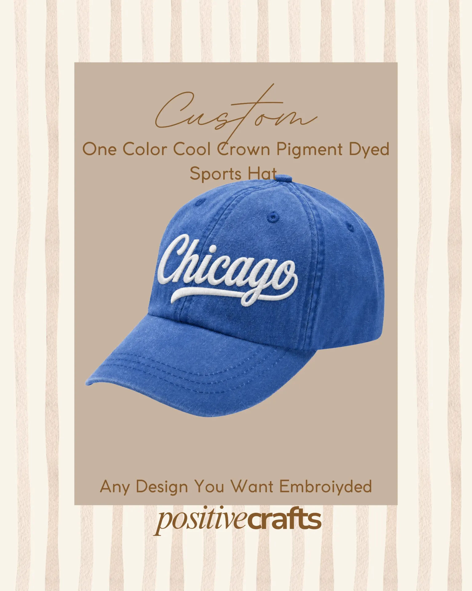 [CCCCASHOCPDEIFG001RB] Custom Cotton Cool Crown All Sports Hat One Color Pigment Dyed  Embroidery Image (Royal Blue)