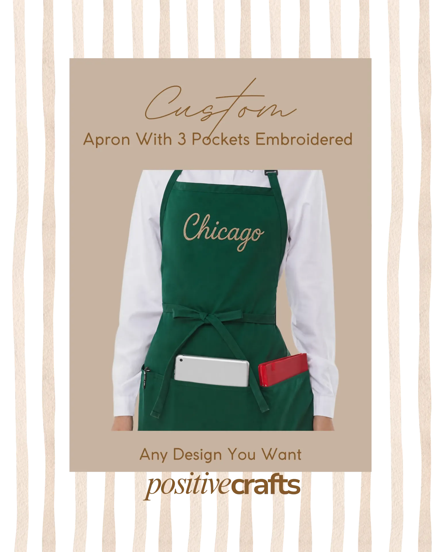 [CA3PAHEFG001FG] Custom Apron 3 Pocket Adjustable Halter Embroidered (Forest Green)