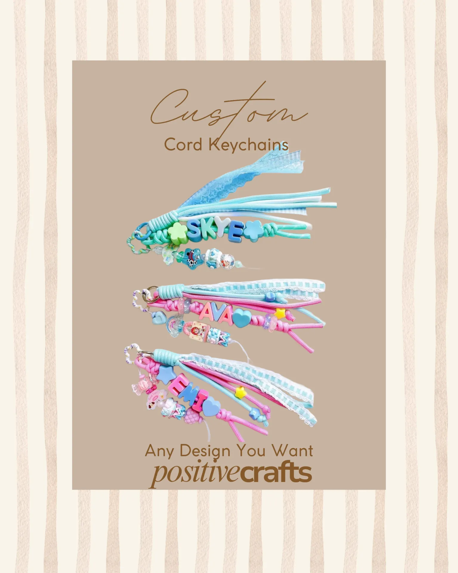 [CCKCWDBALFG001] Custom Cord Keychains With Different Beads And Letters