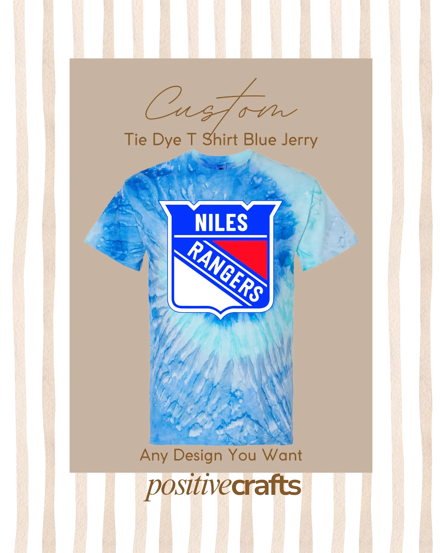 [CTDTSAFG001SBJNR] Custom Tie Dye T Shirts Adult (S, BLUE JERRY, Niles Rangers)