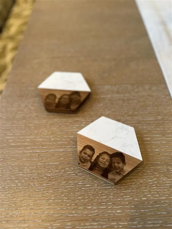 Custom Engraved Marble and Wood Coaster