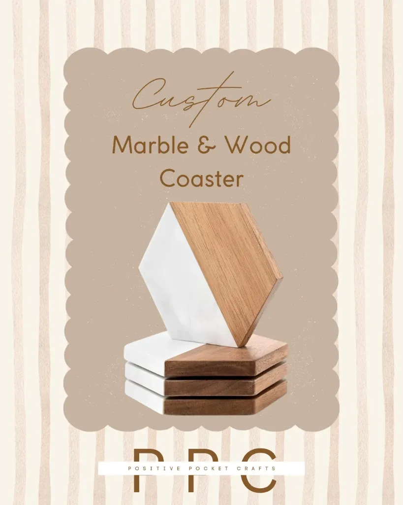 Custom Engraved Marble and Wood Coaster Hexagonal