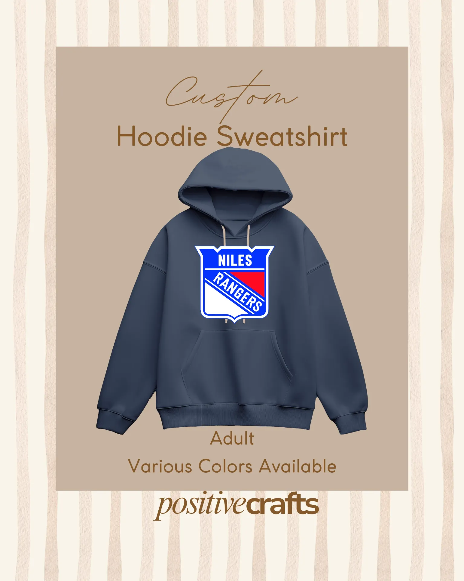 [CHSSDCA001FGNBSNR] Custom Hoodie Sweatshirts Different Colors Sizes Adult (Navy Blue, S, Niles Rangers)